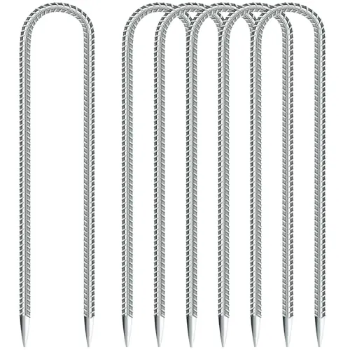 KOOOGEAR 6 Stück Bodenpfähle,Erdanker Bodenanker,30cm Lang U-Haken Zeltnägel Heringe,Zeltnägel Trampolin Haken für Die Sicherung Von Zaun,Trampolin,Camping Vordächern,Gartenpfähle (6 Stück Silber)