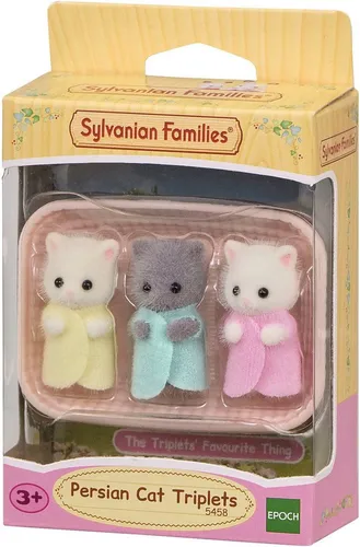 Sylvanian Families L5458 Perserkatzen Drillinge - 3 hochwertige Figuren für Puppenhaus, mit anziehbarer Kleidung und Körbchen, ideal für Kinder ab 3 Jahren