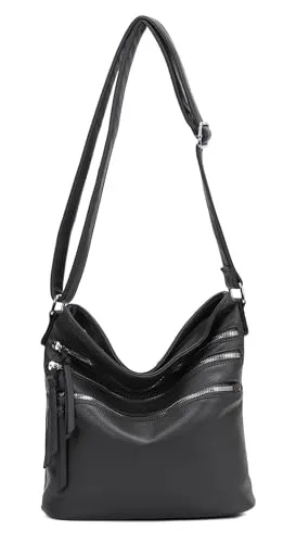 Damen Tasche Shopper Schultertasche Umhängetasche Crossover Crossbody Henkeltasche Beuteltasche Handtasche City Bag Reise Kunst-Leder Dunkelgrau