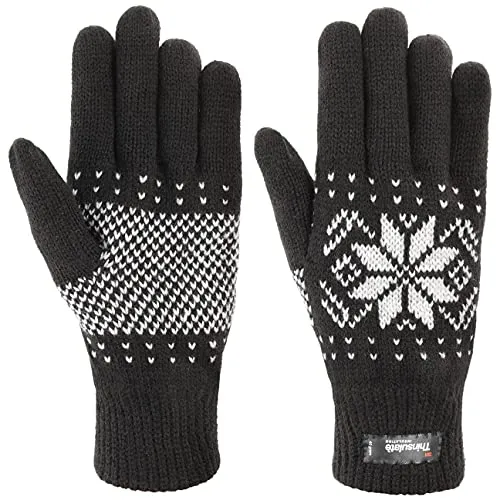 Lipodo Snowflake Thinsulate Handschuhe - Gefütterte Strickhandschuhe für Damen und Herren - Handschuhe & Fäustlinge für Herren, mit wärmender Thinsulate™-Technologie und stilvollem Schneeflocken-Muster, ideal für kalte Herbst- und Wintertage.