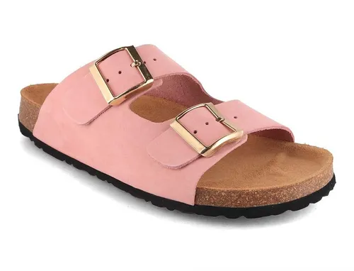 Tuffeln Leder-Sandalen 'Norderney' mit Korkfußbett Zweischnaller Pantolette Hausschuh mit gepolstertem Tieffussbett