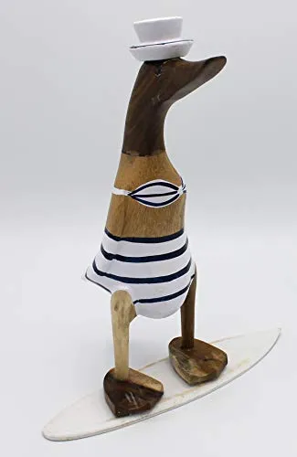 Ente mit Bikini auf Surfbrett 27 cm Handarbeit aus Holz und fairem Handel
