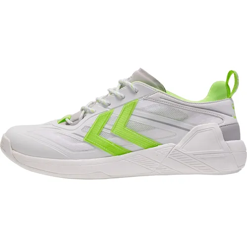 hummel Hallen-Indoorschuhe Algiz 2.0 Lite – Herren Sneaker in Weiß, Größe 42,5 (9,5) - Badmintonschuhe Herren mit innovativem X-LOCK-Fersenstabilisator und SPEEDCORE Energierückgabesystem für optimale Leistung und Tragekomfort.