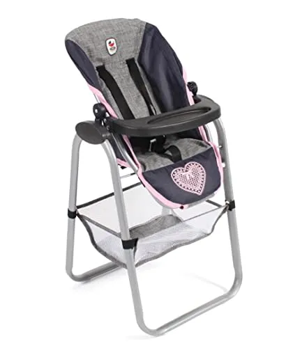 Bayer Chic 2000 Puppen-Hochstuhl Melange grau-Navy - Puppenmöbel mit verstellbarem Hochstuhlsitz in Relaxposition, abnehmbarer Sitz mit Tragegurten und geeignet für Puppen bis 50 cm – ideal für kleine Puppenmamas!
