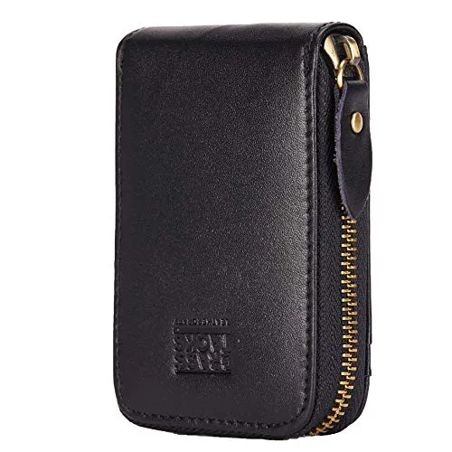 BRASS TACKS Leathercraft Kreditkartenetui Echtleder Vintage RFID-Schutz Reißverschluss Multifächer-Kartenhalter Portmonee Geldbörse Unisex (Schwarz)