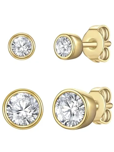 Rafaela Donata Damen Ohrstecker (2er) aus 925/- Sterling Silber gelbvergoldet 14 Karat mit Zirkonia weiß