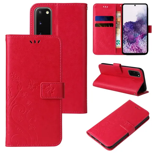 Handy Tasche für Samsung Galaxy S20 Handyhülle Blumen Flip Cover Buch Case Rot