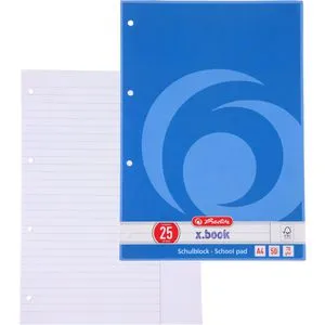 Herlitz Briefblock 10354983 x-book, A4, 70g/qm, 4-fach gelocht, 50 Blatt, liniert