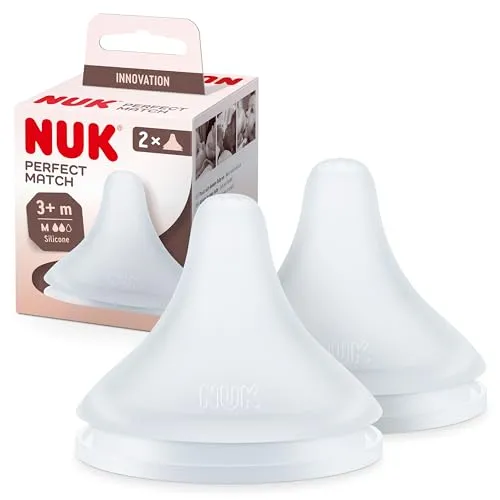 NUK Perfect Match Babyflaschentrinksauger | Ab 3 Monate | Flexibler Silikonsauger für Flaschen | 2 Stück