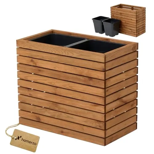 Blumenkasten aus Holz mit Kunststoff-Pflanzeneinsatz 18 l für Balkon oder Terrasse