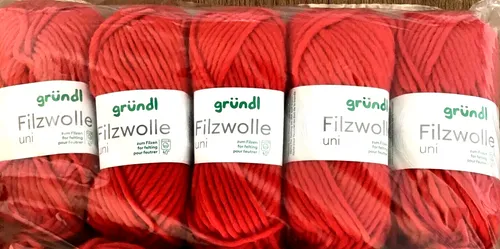  Filzwolle uni Gründl 5x50g Fb.09 hochrot strickfilzen Puschen kg/48€