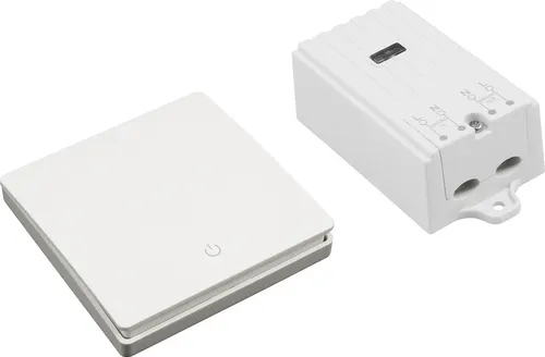 MC POWER Funk-Schalter Set Kinetic - Empfänger + Wandtaster - Smart Home Funk-Schalter Set mit batterielosem Wandtaster und 230 V-Empfänger – einfache drahtlose Steuerung bis 200 m Reichweite, entwickelt in Deutschland für höchste Qualität.