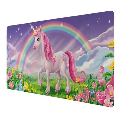 Einhorn in Fantasielandschaft Schreibtischunterlage 89x40cm XXL Mauspad für Einhorn-Fans Fantasievolle Tischdeko für Kinderzimmer & Büro