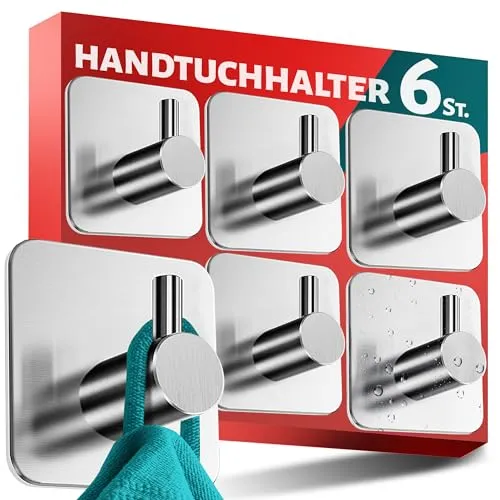 Menz Handtuchhalter ohne Bohren Edelstahl, 6er Set in silber von Menz