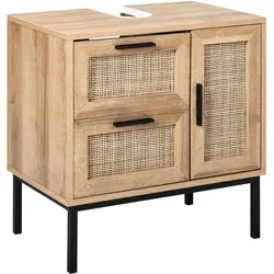 Beliani Badezimmerschrank in Boho-Optik - Unterschrank fürs Bad im Boho-Stil mit Rattan Frontgeflecht, bietet viel Stauraum für Kosmetik und Badutensilien – langlebig und pflegeleicht.