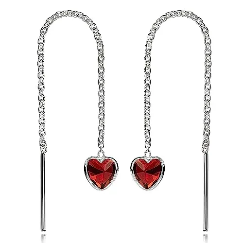 Materia Herz Durchzieher Ohrringe - Ohrhänger Silber 925 Zirkonia rot SO-480-Rot