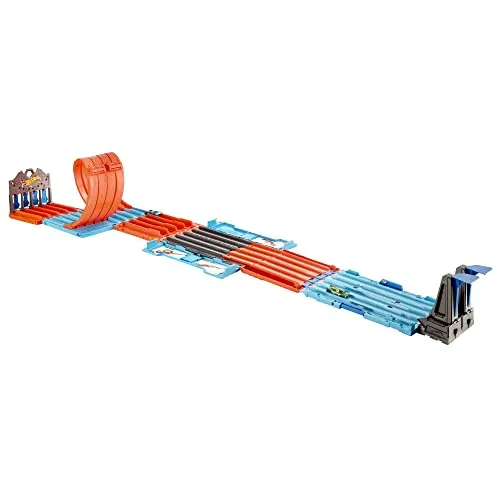 Hot Wheels Bahn Track Builder, Rennkiste (3 Stunts in 1 Set) zum Bauen von Autorennbahnen für Hot Wheels Autos, inkl. 2 Spielzeugautos, Auto Spielzeug, Spielzeug ab 6 Jahre, GKT87