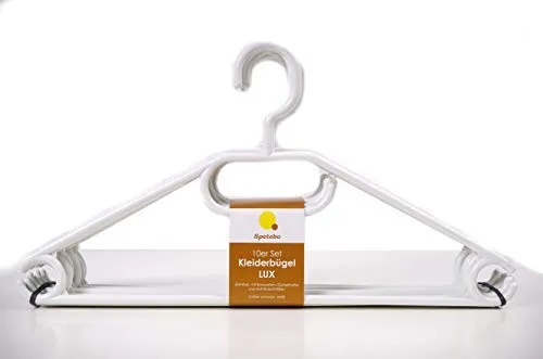 Kleiderbügel 100er Pack - extra schwere Qualität in Weiß - Krawattenhalter aus hochwertigem Kunststoff mit Anti-Rutsch-Rillen und Gürtelhalter, ideal für eine platzsparende und ordentliche Aufbewahrung.