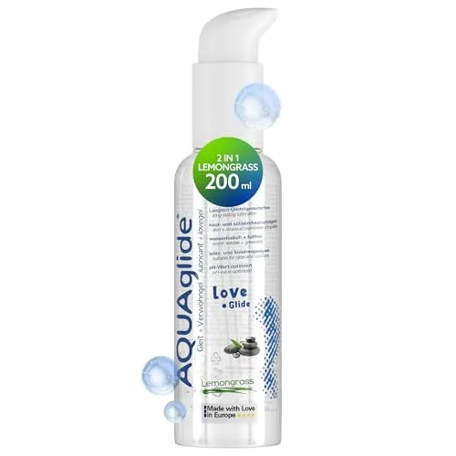 JOYDIVISION AQUAglide 2-in-1 Lemongrass 200 ml, wasserbasiertes Massage & Gleitgel, Zitronengras Duft, ölfreies Gleitmittel & Kompatibel mit Latex-Kondo Men