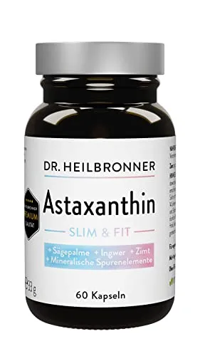 Dr. Heilbronner Astaxanthin SLIM & FIT Kapseln in der Glasflasche mit Sägepalmenextrakt Ingwerextrakt und Zimtextrakt I Nahrungsergänzung zu einer Ernährungsumstellung I glutenfrei und lactosefrei