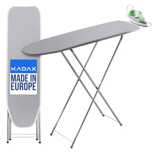 KADAX Bügelbrett mit Fach, 104x30cm - Kompaktes Dampfbügelbrett mit 3 mm Schaumstoffunterlage und höhenverstellbarer Funktion für bequemes und effektives Bügeln, ideal für kleine Wohnungen.