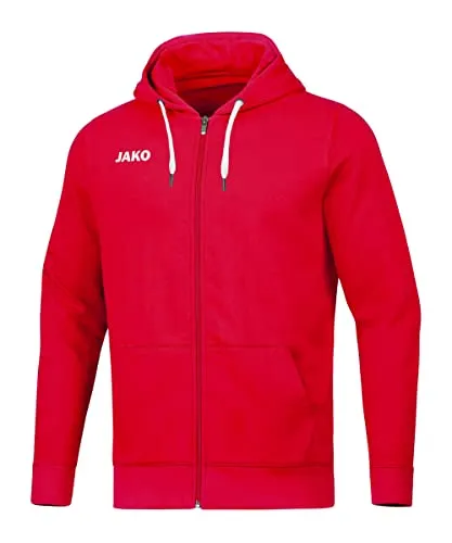 JAKO Kapuzenjacke Base Damen - Funktionsjacke in Rot mit weicher Haptik und Kordelzugkapuze, ideal für Sport und Freizeit. Hergestellt aus 70% Baumwolle, bietet sie optimalen Tragekomfort.