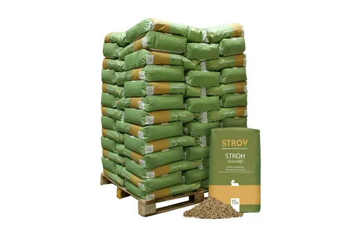 STROY Strohpellet-Einstreu Strohgranulat (Palette, 65-tlg) - Hochwertige Strohpellets für optimale Einstreu, 975 kg Inhalt, ideal für Tierhaltung und umweltfreundlich.