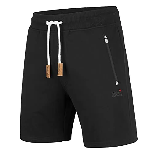 Mount Swiss Kurze Freizeithose Herren Liam I Sport Shorts mit Taschen - Wanderhosen aus 100% Baumwolle, ideal für Freizeit-Aktivitäten und Workouts. Bequemer Komfort-Bund mit Kordelzug, seitliche Reißverschlusstaschen für praktische Nutzung.