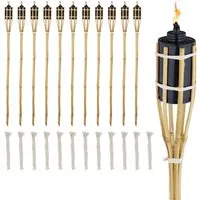 Relaxdays Bambus Gartenfackeln mit Metalltank 12er Set Natur 90 cm
