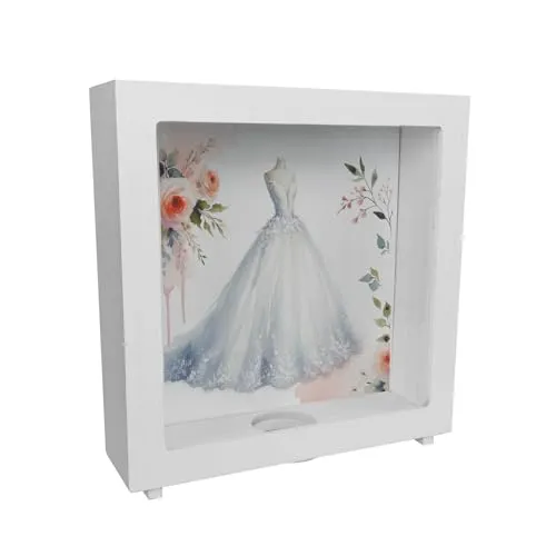 Brautkleid Rahmen Spardose aus Holz Romantisches Braut Kleid Rahmen Spardose aus Holz für Hochzeit - Ideal für Ehe-Trauung Zeremonie Bräutigam Braut Andenken