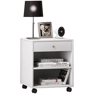 VCM my home Rolda Nachttisch weiß 45,0 x 38,0 x 54,0 cm - Schubladenschränke Stahl - Praktischer Nachttisch mit Rollen für flexiblen Einsatz, pflegeleichte Oberfläche und elegantes Design für Ihr Schlafzimmer.