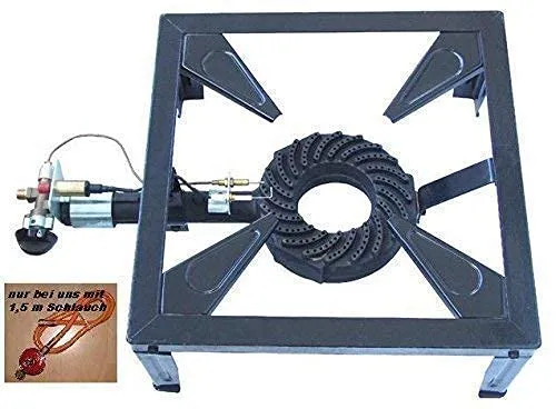 Wehmann Gaskocher 10,5 KW Profi Hockerkocher - Ideal für Outdoor-Küche und Camping, mit 120 kg Belastbarkeit und einfachem Aufbau. Inklusive Gasschlauch und Druckregler für sicheres Grillvergnügen.