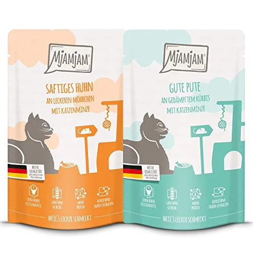 MjAMjAM - Premium Nassfutter für Katzen - Monopaket 1 125g, 12er Pack (12 x 125g), naturbelassen mit extra viel Fleisch