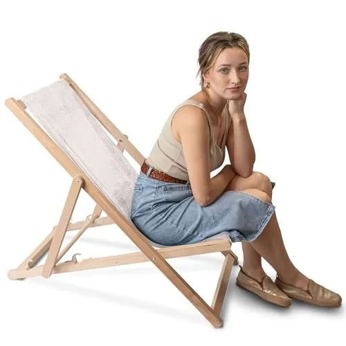 DreamRoots Klappbarer Liegestuhl aus Buchenholz - Robuster Liegestuhl aus Buchenholz für Garten oder Terrasse, belastbar bis 130 kg und mit 3-fach verstellbarer Rückenlehne für optimalen Komfort.