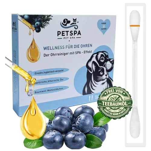 PET SPA 2-in-1 Wattestäbchen für Haustiere – Natürlicher und sanfter Ohrenreiniger für Hunde und Katzen – Entfernt Ohrenschmalz Schmutz und Geruch – Einzeln verpackt für einfache Anwendung – 50 Stück