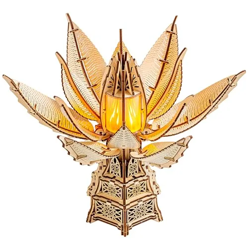 Wood Trick Fiery Bloom 3D-Holzpuzzle - 3D-Puzzle und mechanische Laterne aus natürlichem Holz, 246 Teile, interaktive LED-Beleuchtung in 2 Modi – ein kreatives DIY-Projekt für Erwachsene und Kinder.