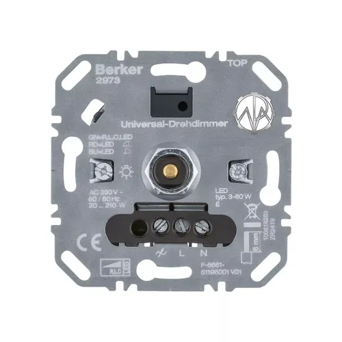 Berker Dimmer 2973 Dreh-/Druckknopf 20-210W - Smart Home Dimmer mit Lichtwertspeicher, ideal für individuelle Lichtsteuerung und einfache Montage im Unterputz.