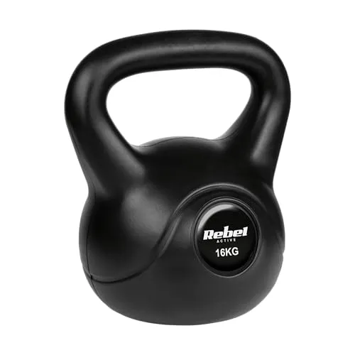 Rebel Kettlebell Bitumen 16kg PVC RBA-2318 - Kettlebell mit 16 kg, langlebige PVC-Beschichtung für besseren Grip und optimale Sicherheit beim Training.
