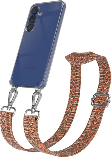 Samsung Galaxy S25 / S24 Chain Eyelets Slim Neck Strap Set Zig Zag Orange - Green 9 Metall Silver