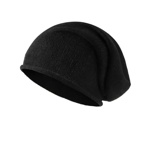 Tinncana Kaschmirwolle Slouchy Beanie, weiche warme Wintermütze für Frauen und Männer (DE/NL/SE/PL, Alphanumerisch, Einheitsgröße, Schwarz)