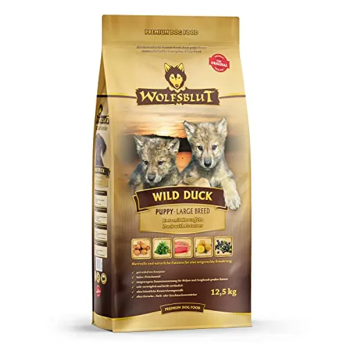 Wolfsblut Wild Duck Puppy Large Breed 12,5 kg - Getreidefreies Hundefutter - Hundefutter ohne Getreide für eine gesunde Entwicklung, mit hochwertigem Entenfleisch und Gelenkschutz PLUS aus natürlichen Wirkstoffen.