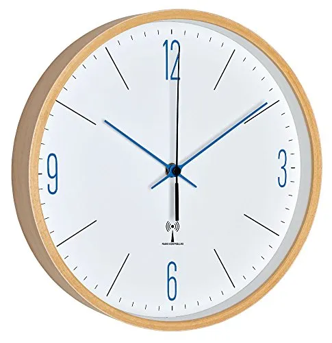TFA Wanduhr 60.3524.06 Funkuhr, Ø 25,5 cm - Elegante Funkuhr aus massivem Ahornholz mit Echtglas-Abdeckung, automatische Zeitumstellung und inklusive Batterie. Ideal für stilvolle Wohnräume.