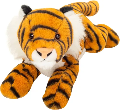 Teddy Hermann 90483 - Liegender Tiger Plüsch 33 cm - Kuscheltiere: Der handgefertigte liegende Tiger begeistert mit seinem detailgetreuen Design und ist ein sanfter Begleiter für fantasievolle Spielstunden. Ideal für kleine Abenteurer ab 18 Monaten.
