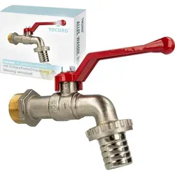 tecuro Kugelauslaufhahn Kugelventil 1 Zoll mit Schlauchverschraubung, Messing vernickelt