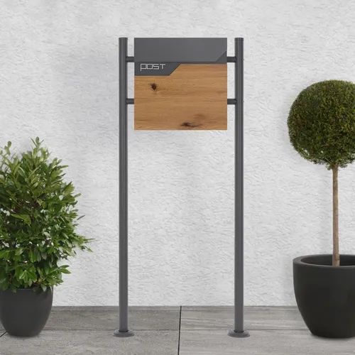 ECD Germany Standbriefkasten mit Zeitungsfach - Eleganter Standbriefkasten aus pulverbeschichtetem Edelstahl in Anthrazit, mit praktischem Zeitungsfach und großzügiger Einwurföffnung – ideal für stilvolle Wohnumfelder.