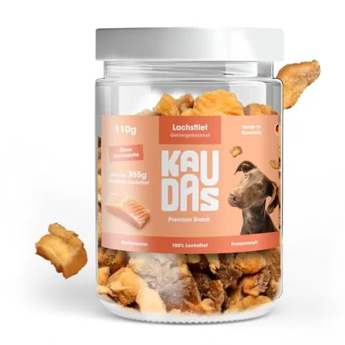 KAUDAS LachsPur Natursnack – 2 x 50 g gefriergetrocknetes Lachs Leckerli Hund mit hohem Proteingehalt & Omega-3, 100% natürlicher Hundesnack 550 g Rohgewicht – ohne Zucker, Getreide & Zusatzstoffe