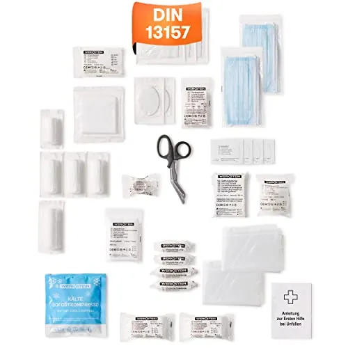 Erste Hilfe Nachfüllset DIN 13157:2021 inkl. Erste Hilfe Anleitung - Verbandskasten Nachfüllset DIN 13157 mit praktischen Innentaschen - 13157 Nachfüllset für Betriebe - Verbandsmaterial Set