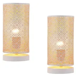 Marrakesch Stehlampe Tuza 2er Set - Boho Deko für Ihr Zuhause - Standleuchten 2er Set Tischlampe Tuza in Weiß, ideal für gemütliche Beleuchtung im Schlafzimmer oder Wohnzimmer. Hochwertiges Metall und E27 Fassung sorgen für stilvolle Eleganz und einfache Installation.