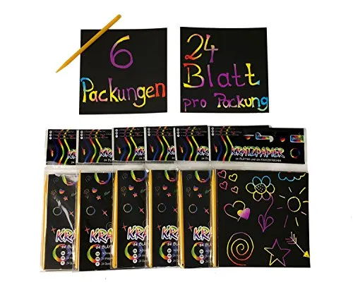 6X Kratzpapier Block für 24 Kratzbilder inkl. Kratzstab - tolles Give Away, Mitgebsel