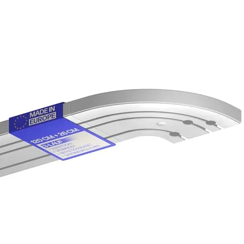 Bestlivings Gardinenschiene (120cm / 3-läufig) mit 2er Set Rundbogen, Vorhangschiene Komplettset inkl. Zubehör (Befestigungs-Set, Seitendeckel, Gardinenröllchen)